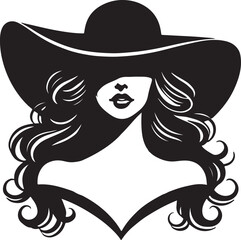 Portrait of a beautiful woman in an elegant wide-brimmed hat in a minimalist style. Young girl in a dress. High Fashion vector illustration.