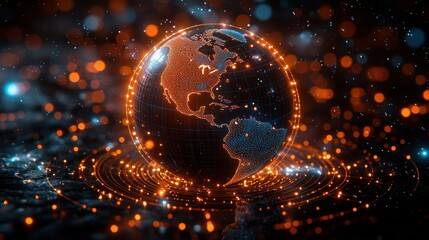 Global network connection glowing earth