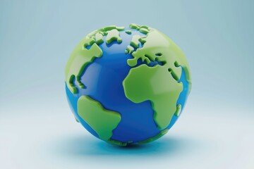 Naklejka premium A stylized 3D model of planet Earth, showcasing continents in green and oceans in blue.