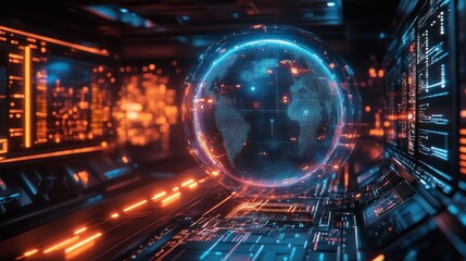 Obraz premium Global network data center futuristic globe
