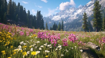 Vibrant Wildflower Meadow with Natural Landscape