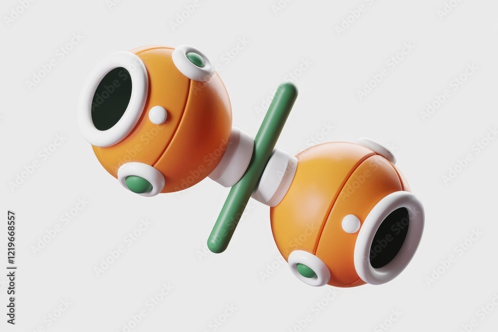Poster abstract 3d rendering of interconnected orange spheres with green and white accents.