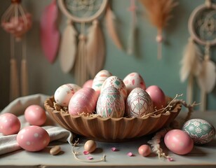easter basket with eggs
