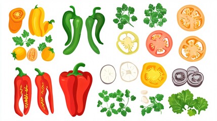 Fototapeta premium Fresh Cut Bell Pepper Vegetable Set in Wide Angle