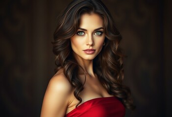 Glamorous woman in red evening gown