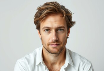 Obraz premium Male portrait with disheveled hair and plain background