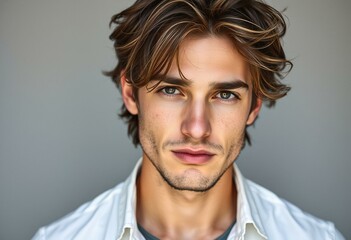 Obraz premium Portrait of a male with disheveled hair and gentle expression