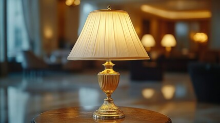 Elegant lamp illuminates hotel lobby