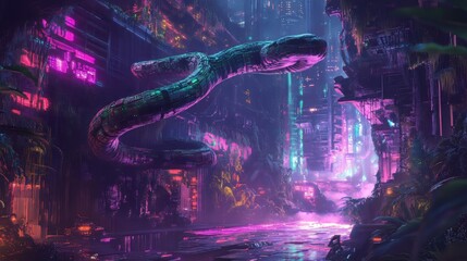 Cyberpunk city with alien structure