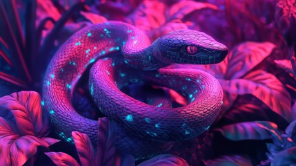 Obraz premium Neon snake in vibrant foliage