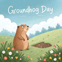 Obraz premium Groundhog on Groundhog Day,Groundhog Day vector illustration 