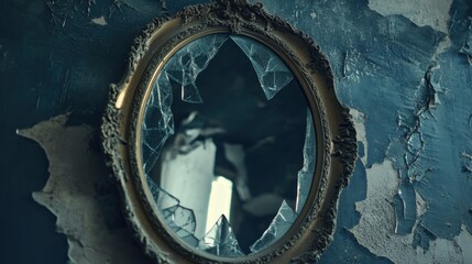 Shattered Reflections: A Broken Mirror in a Decaying Room