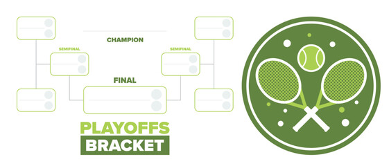 Playoffs bracket. Playoffs grid. Sport tournament bracket. Game and competition schedule. Season final. Team and players. Championship winner. Match score. Vector poster