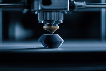 Fototapeta premium 3D printer creates prototype model. Advanced manufacturing process with rapid prototyping tech. Close up shows 3D printing machine. Modern hi-tech manufacturing. Future of manufacturing. Innovative