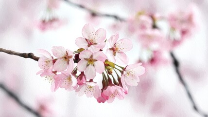Obraz premium Delicate pink cherry blossoms in full bloom, a picturesque springtime scene.