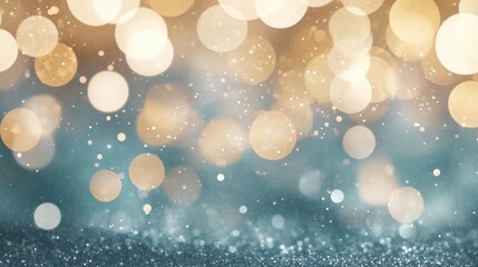 Obraz premium Sparkling bokeh lights on a soft blue and gold background