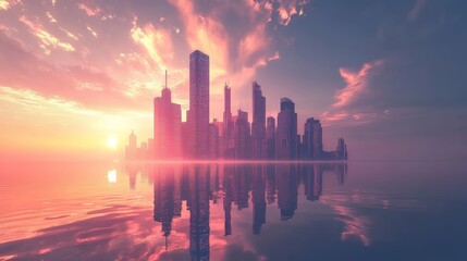 Fototapeta premium City skyline at sunset reflection