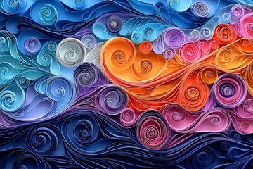 Floral decorations made from colored paper strips. Quilling paper serves as a wonderful pastime. Abstract scenery fashioned from paper filigree. A floral pattern constructed from quilling paper