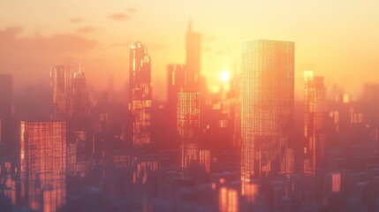 Fototapeta premium Cityscape at sunset, warm glow