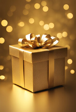 Caixa de presentes dourada Dias das M&atilde;es, fundo ouro.