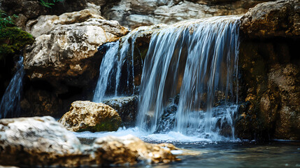 Waterfall cascading down a rocky cliff. Waterfall Cascade. Illustration