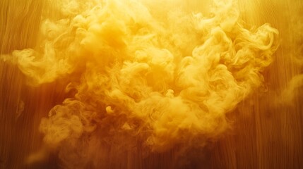 Golden swirls of smoke against wooden background capturing mystical atmosphere