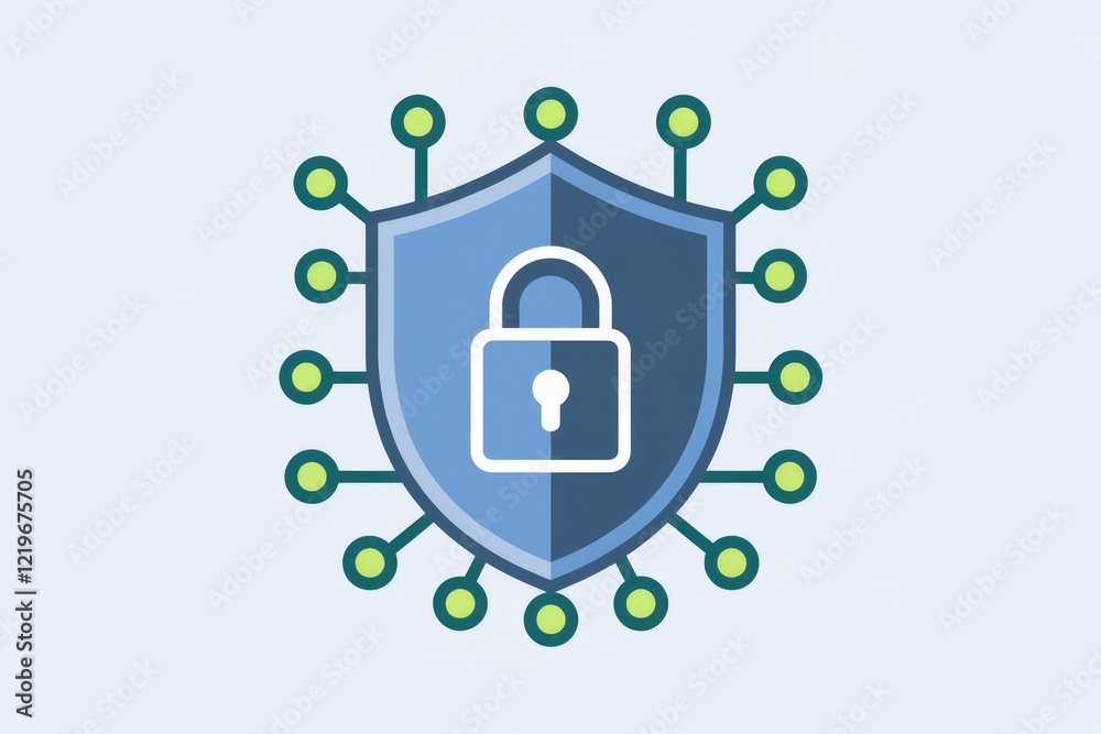 Poster A secure network is depicted by a shield with a padlock, symbolizing data protection and online safety.