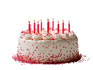 Isolated birthday cake with red candles