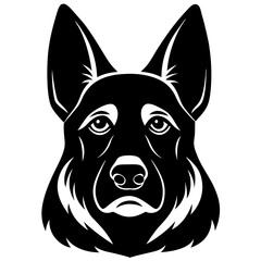  German shepherd head black silhouette vector, Simple silhouette Design vector icon with white background.