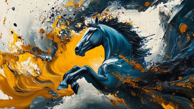 Abstract painting of a rearing horse