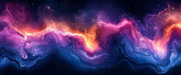 Fototapeta premium A modern background featuring vibrant colors, curved shapes, blue and purple waves, neon lights, golden pathways, alcohol ink effects, handcrafted illustrations, layered design, and clear wallpaper