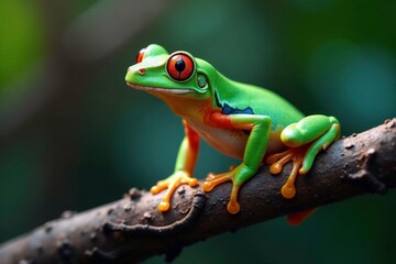 Colorful ranitomeya ventrimaculata Rodyll on tree branch, colorful anole, frog