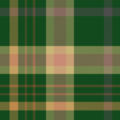 A vibrant tartan pattern featuring a rich green background with yellow, orange and subtle red accents in a seamless checkered design.