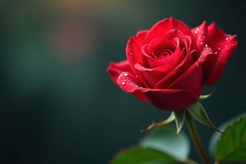 Fototapeta premium A vibrant bouquet of red roses, adorned with delicate dew drops , texture, macro