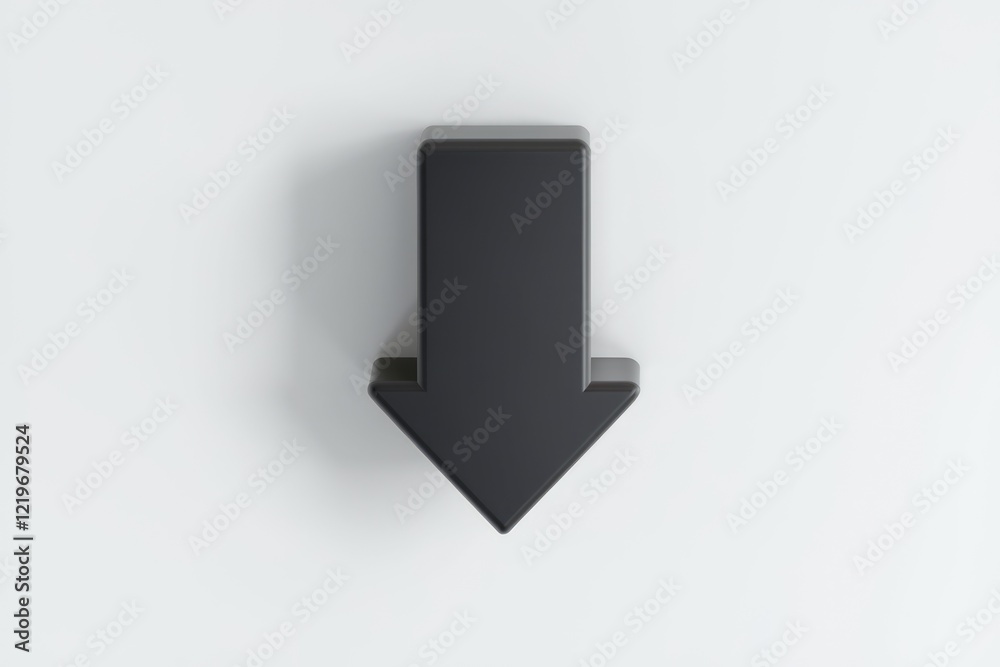 Poster a simple, dark gray 3d arrow pointing downwards, isolated on a white background.