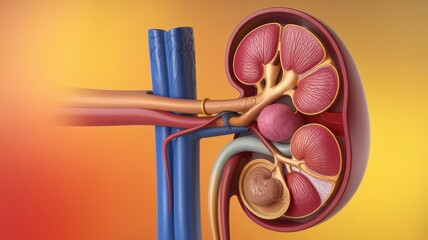 Human Kidney Anatomy: A Detailed 3D Render of the Renal System