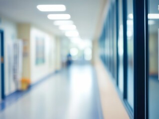 clean and well-lit hospital corridor with a polished floor and soft focus creating a professional and sterile medical environment