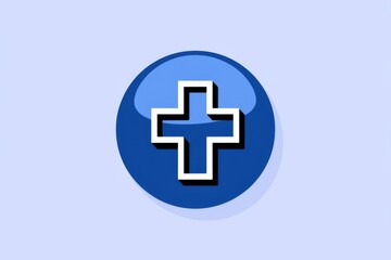Fototapeta premium A blue circular button features a bold, white cross, symbolizing healthcare or faith.