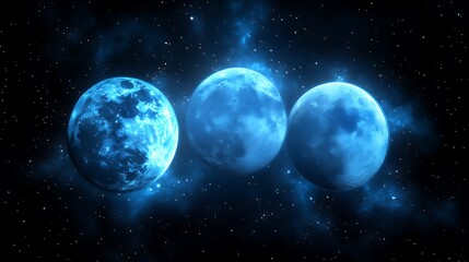 Fototapeta premium Three Celestial Bodies Aligned In Deep Space