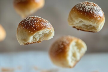 A close-up of a partially eaten bread roll, highlighting the missing bite