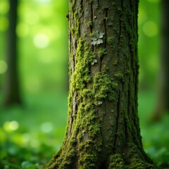Obraz premium Lichens indicate air purity on deciduous forest tree, nature, healthy