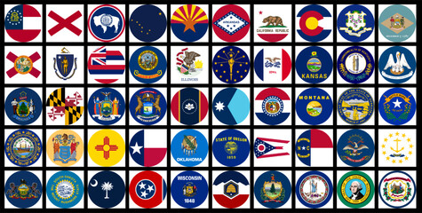 50 State Icon Flags of USA Vector Images