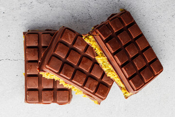 Dubai chocolate bar with pistachio paste and kadaif dough