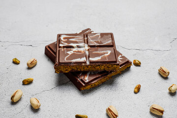 Dubai chocolate bar with pistachio paste and kadaif dough