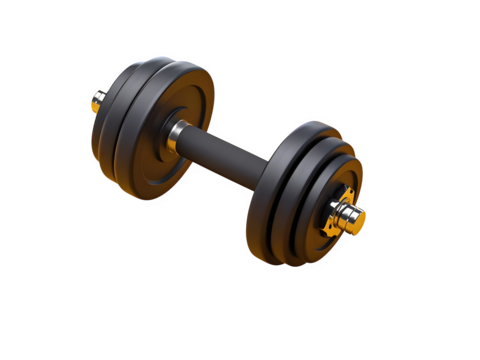 Barbell with black plate floating in the air with blank background,3d,iron,white
