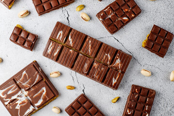 Dubai chocolate bar with pistachio paste and kadaif dough