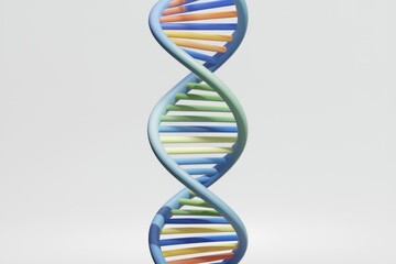 A vibrant 3D model of a DNA double helix, showcasing its structure and colorful representation.