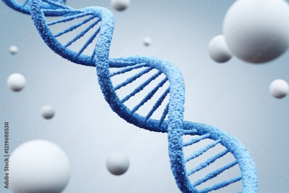 Poster A 3D rendering of a DNA double helix, showcasing its intricate structure and the complexities of genetic code.