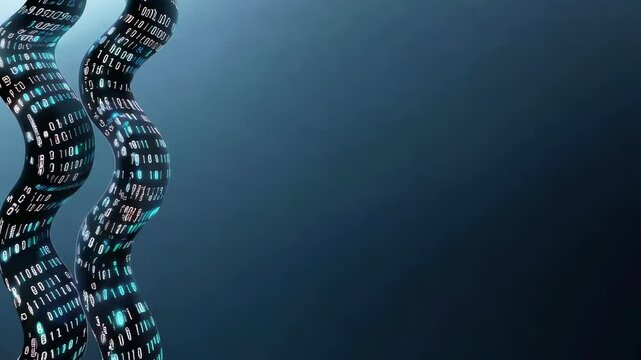 Abstract digital wave with binary code on dark blue background