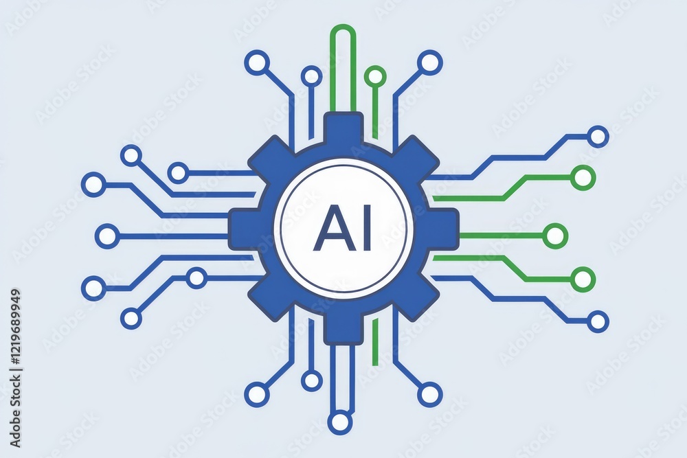Poster AI-powered gear with circuit connections, symbolizing intelligent automation and technological advancement.